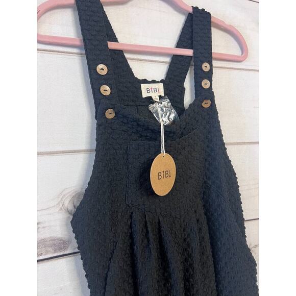 BIBI Size SM Black Romper Button Accent Woven Fun Comfy - Picture 5 of 6